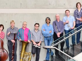 Bass Line Road is a modern music ensemble: from left, Yukari Sasada, Matt Howatt, Scott Whetham, Robin Doyon, Raj Nigam, Dan Sutherland, Frederic Payant and Jeanette Comeau.