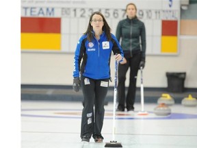 Val Sweeting’s women’s curling team practising at the Saville Centre on Wednesday, Sept. 10, 2014.