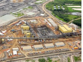 Aerial view of Syncrude’s $1.9-billion centrifuge project, which will produce a claylike “cake” from fine fluid tailings.