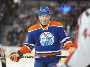 Teddy Purcell (16) of the Edmonton Oilers against the Washington Capitals at Rexall Place in Edmonton on Oct. 22, 2014.