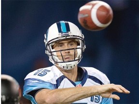 Toronto Argonauts quarterback Ricky Ray throws the ball in a Canadian Football League game against the B.C. Lions at Rogers Centre at Toronto on Aug. 17, 2014.