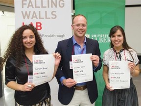 University of Alberta student researchers Nermeen Youssef, Zack Storms and Diana Martinez Tobon will represent the U of A at the 2014 Falling Walls innovation competition in Berlin in November.