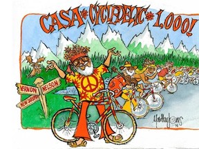 Yardley Jones cartoon, announcing the CASA Cycledelic ride.