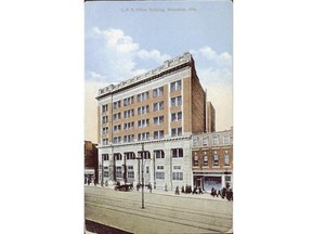 The 87-year-old Canadian Pacific Railway building at 10012 Jasper Ave. was demolished to make way for a two-storey handbag company in 1993. Part of the front facade was incorporated into the new building.