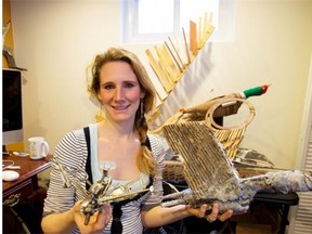 Allison Service at her home studio, where she’s making models of all 300-plus birds found in Edmonton out of recycled material.