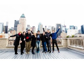 The cast of Nevermore celebrates on the deck of their apartment building in New York.