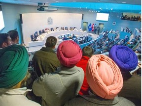 Council chambers at City Hall were packed on Jan. 20, 2015 with taxi drivers opposed to the ride-sharing service Uber coming into Edmonton to compete with existing taxi services.