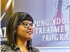 Courtney Aubichon, who went through a 90-day treatment addiction program, and Brad Cardinal, executive director of Poundmaker’s Lodge Treatment Centres, at the grand opening of a new outpatient addictions counselling program in the Native Friendship Centre opened by Poundmaker’s Lodge, in Edmonton, January 16, 2015.