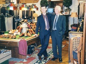 Eddie Klapstein and his son Earl in the Eddie’s Men’s Wear store at the Prudham’s Shopping Centre where it was located for 40 years.