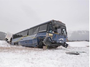 A Greyhound bus left the road early Monday near Jasper resulting in minor injuries.