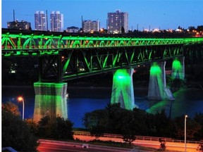 The High Level Bridge is lit up to mark Ramadan in July, 2014. Most Edmontonians like the bridge light display, David Staples writes.