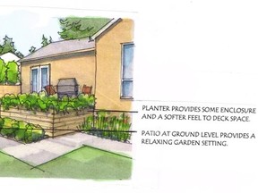 AFTER, side view: A ground-level patio adds more usable space for lounging in this yard.