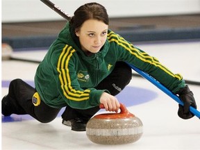 Kelsey Rocque during curling action in January 2014.