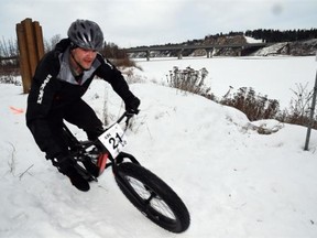 Mitchell Thomas takes part in a fat-bike radce in Edmonton’s river valley.
