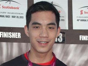 Matthew de Grood is shown in a 10K race in Calgary in 2013. De Grood is charged with five counts of first-degree murder in an attack on a group of young people at a house party on April 15.