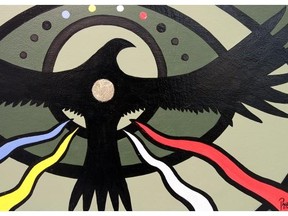 Over at Bearclaw Gallery, see Aaron Paquette’s Guiding the Four. It iis 12 inches x 24 inches, mixed media on wood.