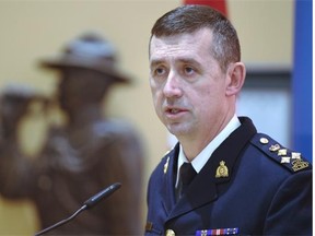 RCMP Assistant Commissioner Marlin Degrand, K Division Deputy Criminal Operations Officer, speaking publicly about the death of Const. David Wynn, in Edmonton, January 21, 2015.
