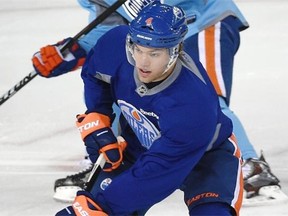 Taylor Hall takes part in the Edmonton Oilers practise at Rexall Place in Edmonton on Jan. 26, 2015.