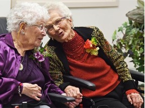 Dorothy Hollands (left) turned 105 on Jan. 23 and Grace Gillies turned 105 on Jan. 21, at the Venta Care Centre in Edmonton.