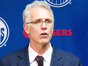 Edmonton Oilers General Manager Craig MacTavish speaks at an end-of-the-season press conference at the Oilers head office in Edmonton on April 15, 2014.