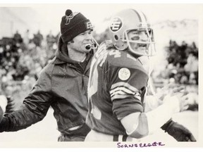 Eskimos coach Hugh Campbell and linebacker Dan Kepley watch the Eskimos get thrashed 41-6 in the 1977 Grey Cup game. It was Campbell’s first year as head coach. He would go on to guide the team to an unprecedented five consecutive Grey Cups.