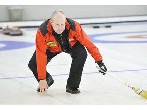 Former Alberta senior men’s curling champion Brad Hannah was still sliding with a cornbroom in the 2013 provincial final at the Granite Curling Club. Hannah’s Saville Centre rink of Gary Greening, Don McKenzie and Lance Dealy all used to be powerful cornbroom sweepers back in the day.