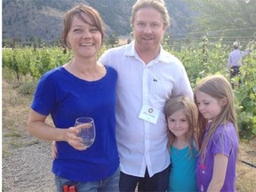 From left, Alishan Driediger and her husband Rhys Pender, along with their daughters, on their Little Farm winery in the Similkameen Valley, B.C.