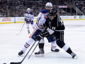 Jeff Petry rides off Anze Kopitar. Soon he may be riding off into the sunset, at least from an Edmonton perspective.