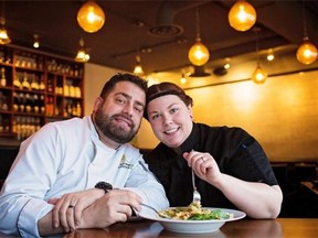 Husband and wife Matt Phillips and Sarah Masters-Phillips share a plate of pasta at the Belgravia Hub.