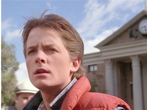 Michael J. Fox is seen with the Back to the Future trilogy’s Hill Valley clock tower. It’s featured in The Clock, Christian Marclay’s 24-hour experimental film.