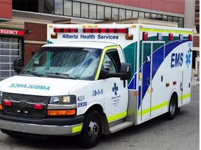 An EMS ambulance at the University hospital in Edmonton on Thursday, Sept. 25, 2014.