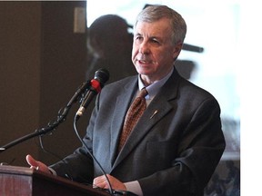 Alberta Finance Minister Robin Campbell spoke to the Chestermere Chamber of Commerce on February 18, 2015.