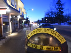 The city is thinking of pulling out these parking meters Stony Plain Road. (Photo by Bruce Edwards / Edmonton Journal)