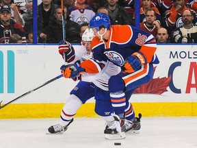 Martin Marincin uses his mobility and wingspan to separate Montreal's Brendan Gallagher from the puck.