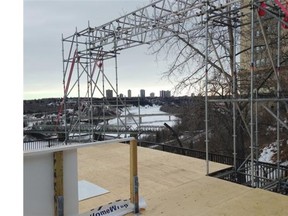 Part of an ice track being built near the Shaw Conference Centre for the Red Bull Crashed Ice event March 12-14