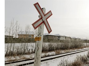 The train tracks behind some residential homes near 141 Street & 161A Avenue in northwest Edmonton. Residents in the neighborhood have been complaining about the noise of the train whistles at all hours of the day.