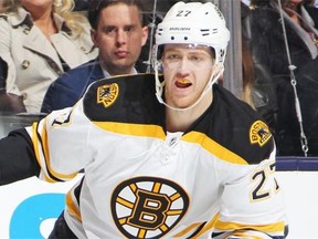 Boston Bruins defenceman Dougie Hamilton in action against the Toronto Maple Leafs at the Air Canada Centre on Oct. 25, 2014, in Toronto.