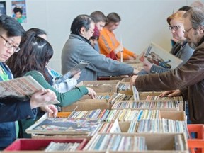 Dead Vinyl Society’s Super Mega Records Garage Sale is back, now at a larger venue with tens of thousands of LPs and 45s at garage sale prices at Kenilworth Community Hall in Edmonton, April 3, 2015.