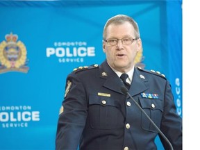 Edmonton acting police chief Brian Simpson of announced an Edmonton man has been charged in the murder of Alor Deng in July 2014 and another homicide in Richmond, B.C., in October 2014. Shaughn Butts/Edmonton Journal