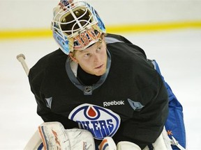 Edmonton Oilers goalie Tyler Bunz takes part in team development camp in Sherwood Park, Alta., on July 4, 2013.