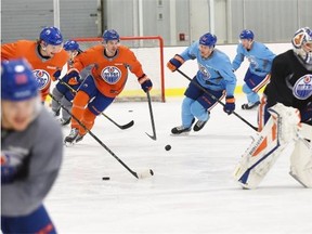 The Edmonton Oilers practised at the Clareview Community Recreation Centre on Friday.