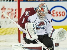 The Edmonton Oilers score an early goal on Colorado Avalanche goalie Semyon Varlamov during Wednesday’s National Hockey League game at Rexall Place.