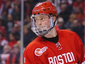 Jack Eichel of the Boston University Terriers looks on during the 2015 NCAA Division I Men’s Hockey Championship semifinal at TD Garden on April 9, 2015 in Boston. The Terriers defeated North Dakota 5-3.