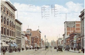 Jasper Avenue was spruced up in 1905 with the addition of cement sidewalks.