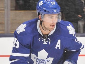 Joffrey Lupul #19 of the Toronto Maple Leafs skates during NHL game action against the New York Islanders March 9, 2015 at the Air Canada Centre in Toronto.