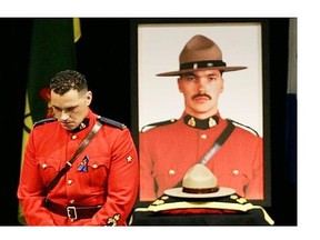 Lee Johnston at a memorial for his twin brother Leo Johnston, one of the four RCMP officers killed at Mayerthorpe.