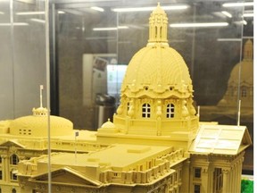 A Lego model of the Alberta Legislature building, built by Northern Alberta Lego Users Group, is made from 120,000 pieces and is on permanent display in the indoor pedway system of the legislature grounds.
