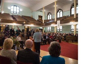 The choir performs at the McDougall United Church in Edmonton on April 1, 2015 when the city and province announced funding to renovate the building.