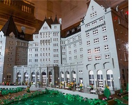 A Lego model of the Hotel Macdonald is on display in the hotel lobby. The sculpture took 700 hours of labor and 100,000 Lego pieces to create.