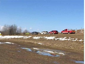 Multiple RCMP and emergency vehicles were gathered Friday afternoon along Highway 16 west of Stony Plain.